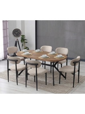 JoyMassa Luna Arya Yemek Masası Takımı / 6 Kişilik Mdf Masa & Polo Sandalye Takımı