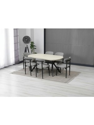 JoyMassa Luna Arya Yemek Masası Takımı / 6 Kişilik Mdf Masa & Polo Sandalye Takımı