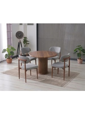 JoyMassa Lina Bohem 90X90 Ahşap Yuvarlak Masa & 4 Polo Sandalye Seti