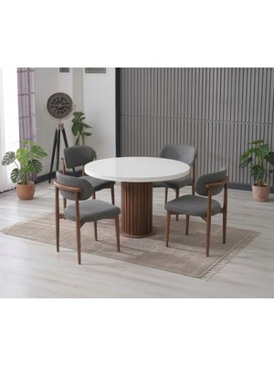 JoyMassa Lina Bohem 90X90 Beyaz/ahşap Yuvarlak Masa & 4 Polo Sandalye Seti