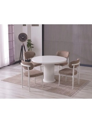 JoyMassa Lina Bohem 90X90 Beyaz Yuvarlak Masa & 4 Polo Sandalye Seti