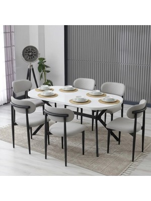 JoyMassa Luna Arya Yemek Masası Takımı / 6 Kişilik Mdf Masa & Polo Sandalye Takımı