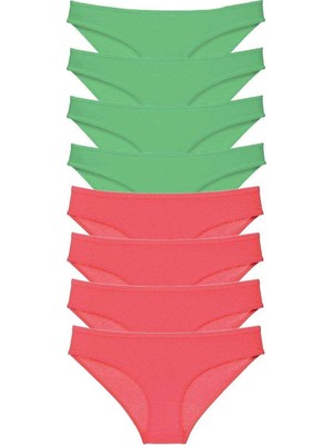 8 Adet Eko Set Likralı Kadın Slip Külot Yeşil Fuşya