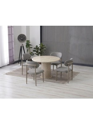 JoyMassa Lina Bohem 90X90 Traverten Yuvarlak Masa & 4 Polo Sandalye Seti