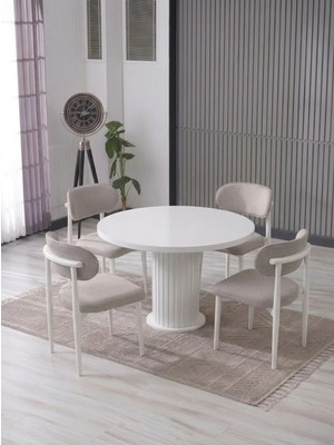 JoyMassa Lina Bohem 90X90 Beyaz Yuvarlak Masa & 4 Polo Sandalye Seti