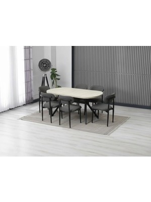 JoyMassa Luna Arya Yemek Masası Takımı / 6 Kişilik Mdf Masa & Polo Sandalye Takımı