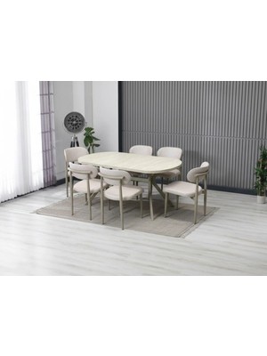 JoyMassa Luna Arya Yemek Masası Takımı / 6 Kişilik Mdf Masa & Polo Sandalye Takımı