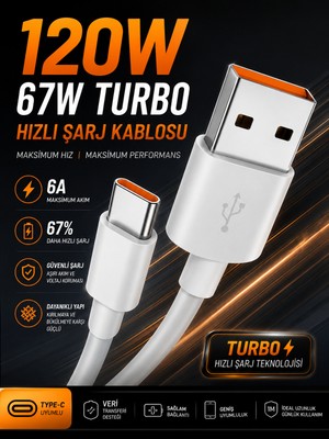 Astakos Xiaomi,Poco Uyumlu Turbo Type C Şarj Kablosu 67w/120W 6A Tüm Redmi Serisi Salise Göstergeli