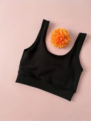 Veloure Kalın Askılı Fitilli Dalgıç Bustiyer  Crop 1 Adet Siyah Renk