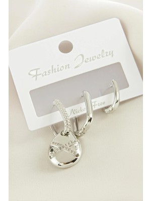 Prativas 3 Adet Damla Zirkon Taşlı Küpe