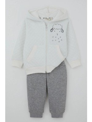 Breeze Erkek Bebek Eşofman Takımı Sevimli Kuzucuk Baskılı 6 Ay-1.5 Yaş, Ekru