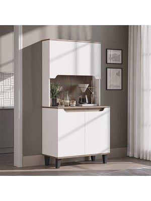 Roomart Defne Kahve Köşesi, Çok Amaçlı Dolap, 4 Kapaklı Kiler Dolabı, Mutfak Dolabı 90 cm