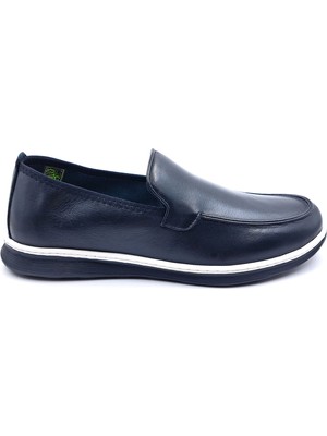 Marcomen M23035 Hakiki Deri Hafif Yumuşak ve Esnek Erkek Bağcıksız Konfor Lacivert Loafer Ayakkabı