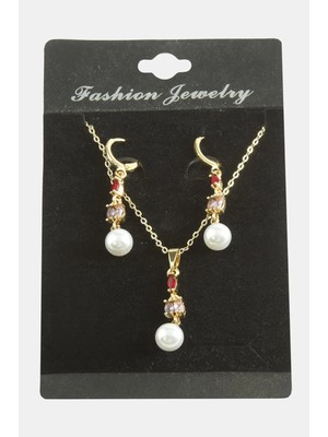 Prativas Çiçek Inci Zirkon Taşlı Set Kolye