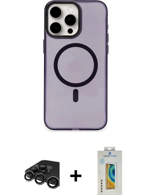 Marsilyan™- iPhone 15 Pro Kılıf Eksen Işık Prime - Siyah Polymer Nano Ekran Koruyucu + Raze Metal Kamera Lens - Tmgı