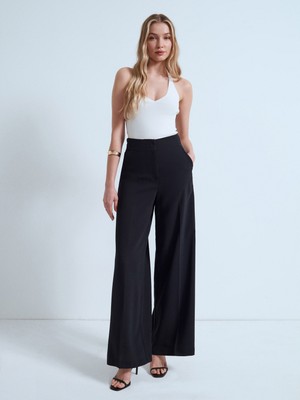 Dilvin 72706 Yüksek Bel Wide Leg Pantolon-Siyah