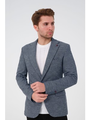 Bonesti Erkek Slim Fit Blazer Ceket Mavi Desenli