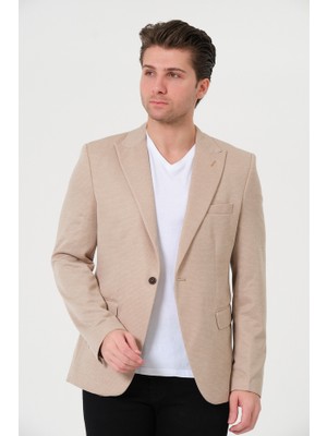 Bonesti Erkek Slim Fit Blazer Ceket Krem Kırçıllı