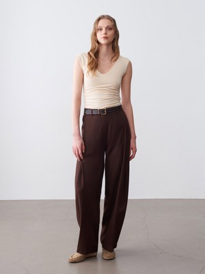Dilvin 72698 Pileli Dökümlü Pantolon-Kahve