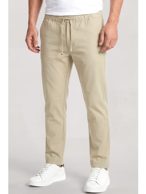 Boss Erkek Regular Fit Beli Lastikli ve Ip Bağlamalı Düz Paçalı Bej Pantolon 50558675-286