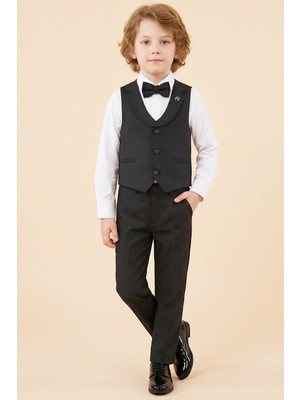 Modanino Erkek Çocuk Yelekli 4'lü Takım (Pantolon+Gömlek+Yelek+Papyon) 12662B