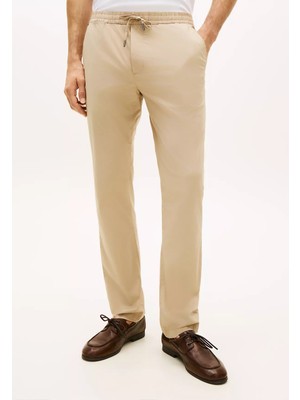 Tommy Hilfiger Erkek Normal Kalıp Pamuklu Beli Lastikli Düz Paça Chino Bej Pantolon MW0MW42340-RBT