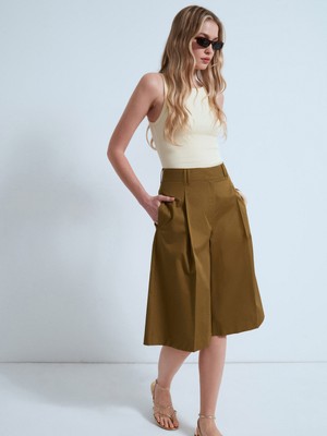 Dilvin 72705 %100 Pamuk Wide Leg Bermuda-Hardal
