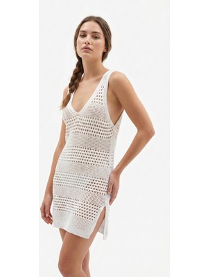 Wearified Pareo Triko Plaj Elbisesi Pamuksu Dokulu Sahil Kıyafeti Bikini Üstü Mini Elbise Cover Up Ajurlu Elbise Gece Elbisesi