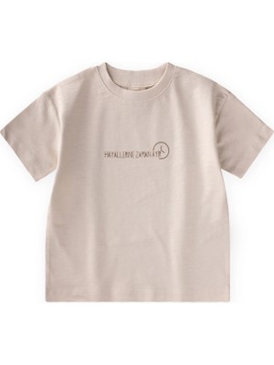 Cigit Slogan Baskılı T-Shirt 2-10 Yaş Açık Bej