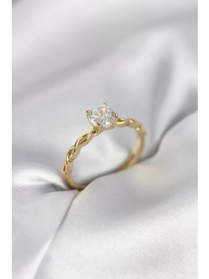Aydogan's Gold Renk Sarmal Zincir Model Tek Taş Model Zirkon Taşlı Kadın Yüzük - TJ-BYK3975