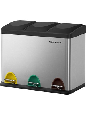 Songmics Songmıcs Çöp Kutusu Çöp Kutusu Iç Kova ile 45 Litre 3 x 15L Muelltrennsysteme Pedallı Kova Paslanmaz Çelik LTB45L