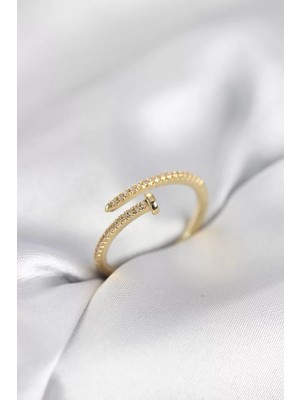 Aydogan's Çivi Model Zirkon Taşlı Gold Renk Kadın Yüzük - TJ-BYK4076