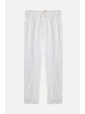 Mudo Erkek Beyaz Straight Fit Keten Pantolon