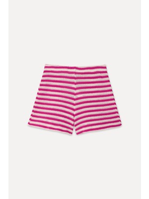 Mudo Kadın Pembe Çizgili Comfort Fit Şort