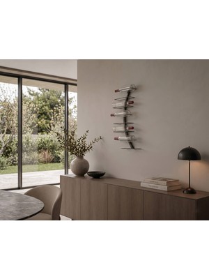 Rack And Cork - Modern Minimalist Metal Şişe Rafı, Kavisli Şarap Rafı Duvar Dekoru, Şişe Saklama ve Sergileme, 8 Şişe Kapasiteli