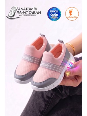 Albishoes Unisex Kız Erkek Bebek Bağcıksız Işıklı Kolay Giyim Fileli Yazlık Sneaker Spor Ayakkabı