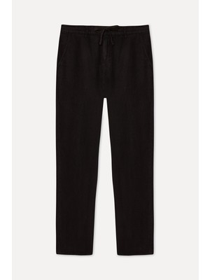 Mudo Erkek Kahverengi Straight Fit Keten Pantolon