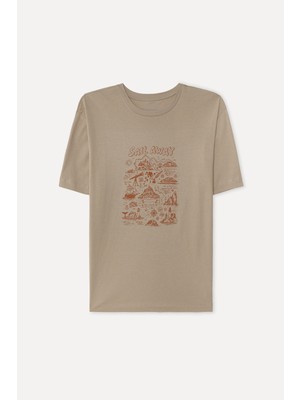 Mudo Erkek Bej Rengi Baskılı Comfort Fit T-Shirt
