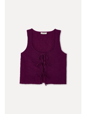 Mudo Kadın Bordo Fitted Bağlamalı Kolsuz Bluz
