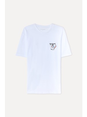 Mudo Erkek Beyaz Baskılı Oversize Bisiklet Yaka T-Shirt