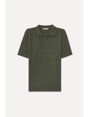 Mudo Erkek Haki Dokulu Loose Fit Polo Yaka T-Shirt