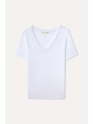 Mudo Kadın Beyaz V Yaka Modal T-Shirt