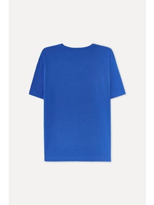 Mudo Erkek Mavi Baskılı Comfort Fit Bisiklet Yaka T-Shirt