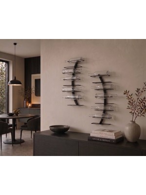 Rack And Cork - Duvara Monte Şişe Rafı, Modern Minimalist Metal Şişe Rafı, Kavisli Şarap Rafı Duvar Dekoru, Şarap Saklama ve Sergileme,16 Şişe