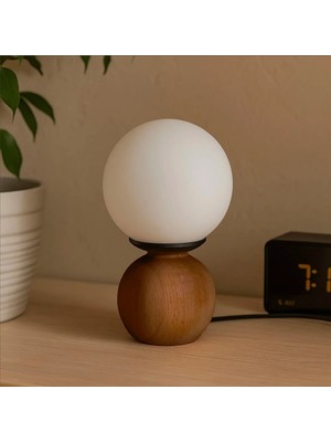 Matmel Lighting Opal Cam Top Abajur - Ceviz / Beyaz - 26X15X15 cm