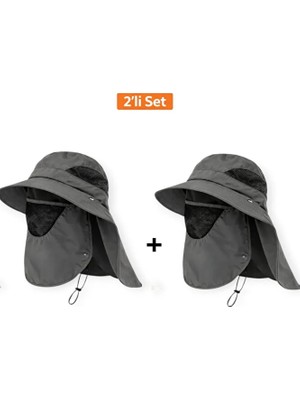 Mustran 2'li Set Güneş Korumalı Sök Tak Maskeli Unisex Enseli Güneş Şapkası Outdoor Balıkçı Tarla