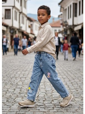 Kaizer Jeans Mavi Dinazor Desenli Çocuk Pantolonu