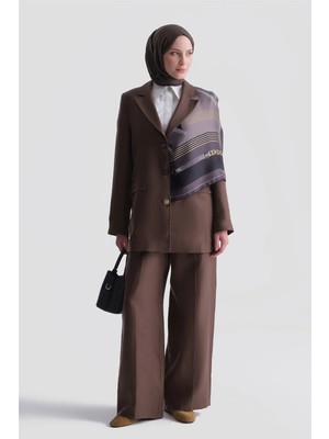 Armine Keten Blazer Ceket Takım Kahverengi