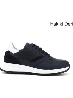 Gönderi(r) Erkek Lacivert  Bağcıklı Hakiki Deri Comfort Sneaker