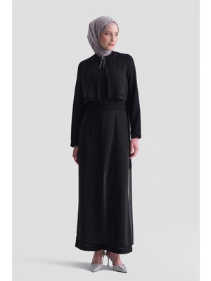 Armine Broş Detaylı Tül Takım Siyah
